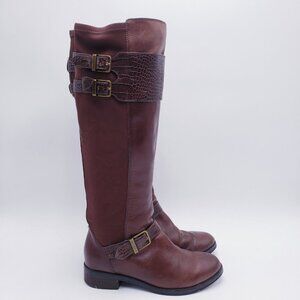 Cole‎ Haan Tennley Tall Riding Boots Brown Leather Buckle Women's Size 6